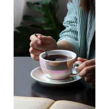 九土炫彩陶瓷咖啡杯碟簡約設計感咖啡杯拉花拿鐵杯創意卡布奇諾杯