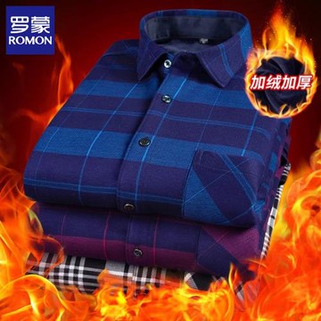 羅蒙2024新款男士加絨加厚長袖襯衫韓版潮流秋冬季長袖襯衣潮牌