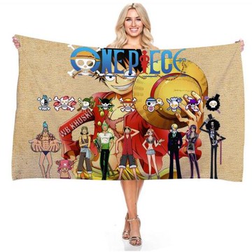 跨境直供 海賊王日漫系列3D數碼印花長方形浴巾毛巾沙灘巾速賣通