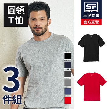三花彩色圓領衫.男內衣.T恤(3件組)