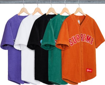 18SS Supreme Corduroy Baseball Jersey 棒球衣短袖TEE 男女黑色綠色