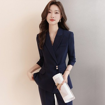 職業西裝套裝女 秋季新款氣質修身顯瘦 高端夾棉西服 售樓部珠寶店工作服ywz