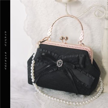 神隱手作原創設計lolita包包暗黑系蝴蝶結蕾絲刺繡珍珠旗袍口金包