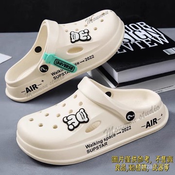 2023防滑厚底休閑外穿韓版沙灘軟底包頭新款洞洞情侶男士拖鞋外穿高級感 洞洞鞋 男款外穿沙灘時尚簡約耐磨防洞洞鞋 拖鞋女