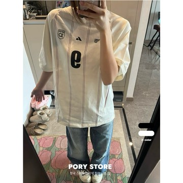 【PORY STORE】韓系復古字母短T 球衣 街頭 實拍 韓系 休閒 男生 短袖T恤 寬鬆短Tee