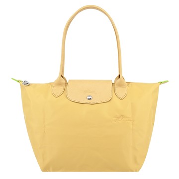 LONGCHAMP LE PLIAGE GREEN系列刺繡長把再生尼龍摺疊水餃包（中/小麥黃）_廠商直送