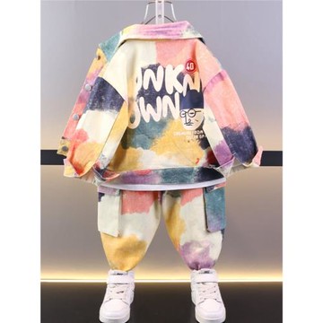 男童炸街套裝多巴胺穿搭2025新款小男孩春秋帥氣時髦潮酷兒童春裝