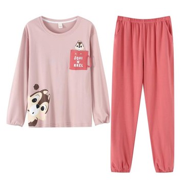 睡衣女秋季加厚純棉長袖女睡衣套裝卡通套頭少女家居服秋冬可外穿