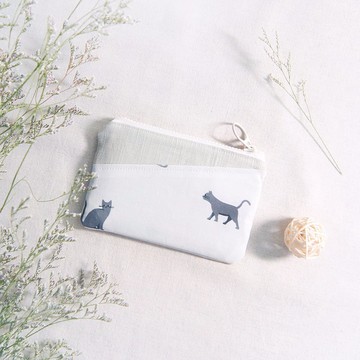 手作夏日貓咪印花零錢小包-小白灰貓