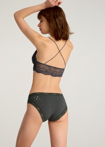 Daily Routine．織帶2/3包臀中腰三角內褲(雲杉綠-手繪星星)