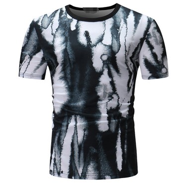 FINDSENSE H1 2018 夏季 新款 渲染 水墨紋路 休閒 圓領  百搭 短袖 寬鬆 T恤 潮流 時尚 男