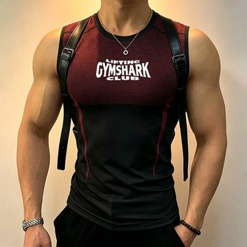 【二十三歲-短T】臺灣出貨美式男士健身背心速乾透氣彈力緊身運動T恤潮流修身訓練無袖上衣