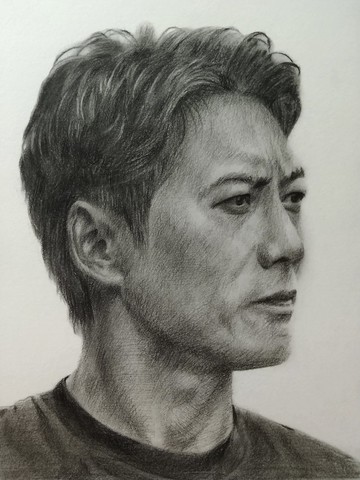 炭精筆素描 / 人像素描 / 男性半身 / 含框