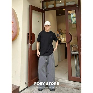 【PORY STORE】獨家❗️韓系立體雙褶闊腿西裝褲 垂墜 落地褲 寬褲 百搭 男生長褲 休閒長褲 西裝 男長褲