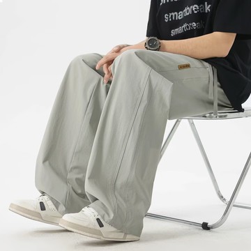 美式 高街 薄款 男士褲子 夏季 速乾 空調褲男 新款 寬鬆 直筒 長褲 學生 潮牌 運動 休閒褲 男款（NB31）