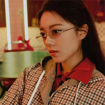 2025張元英趙今麥同款太陽眼鏡女橢圓形無框切邊防藍光墨鏡女素顏