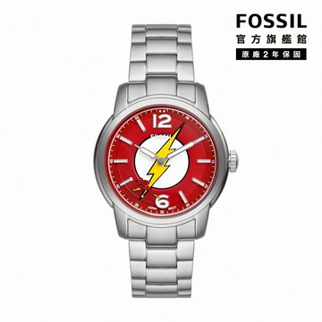 【FOSSIL 官方旗艦館】The Flash 閃電俠限量經典紅色手錶 銀色不鏽鋼錶帶 40MM LE1162