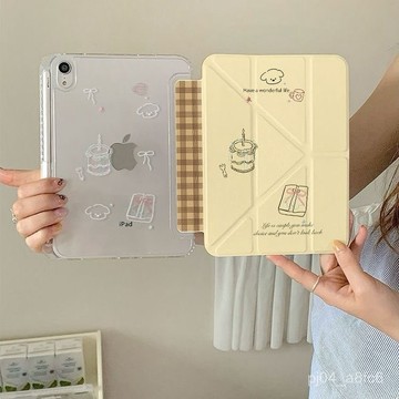 新款ipad保護殻.蛋糕綫條小狗Y折iPad10/9代平闆保護殻Air6亞克力10.9英寸平闆套5