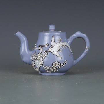 民國王炳榮紅釉浮雕花鳥壺 仿古瓷器古董古玩老瓷器出土