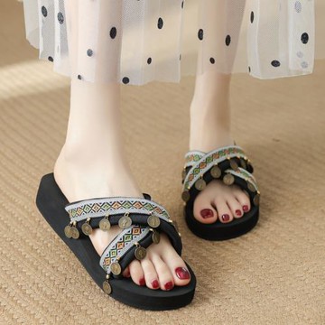 2024新款拖鞋女士夏民族風外穿軟底一字拖百搭三亞度假海邊沙灘鞋