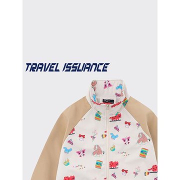 TRAVEL ISSUANCE 貓咪日記 日系復古趣味拼色男女寬松立領夾克bf