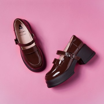 【日本京都聯名】HAPPYFACE 復古漆皮厚底瑪莉珍鞋 楓糖棕 (5A2978)