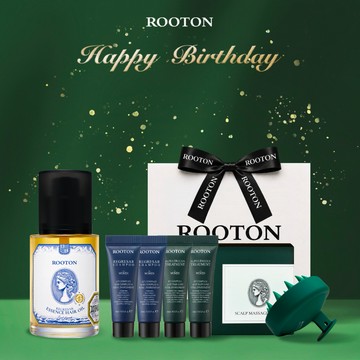 快速出貨【ROOTON】生日快樂！喚活極萃雙效修護髮油100ml+喚活海藻洗髮精10ml x2+甦活植萃護髮素10ml x2+頭皮按摩梳+質感緞帶禮袋(巨蟹座生日禮物)