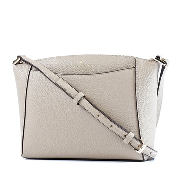 KATE SPADE Monica 鵝卵石紋拉鍊斜背包-淡沙棕