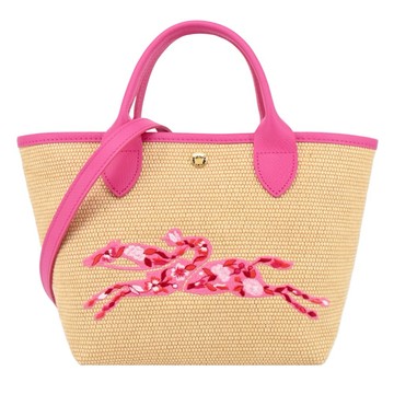 [平輸版]LONGCHAMP  LE PANIER PLIAGE系列編織碎花奔馬兩用包(小/桃粉)真品平輸