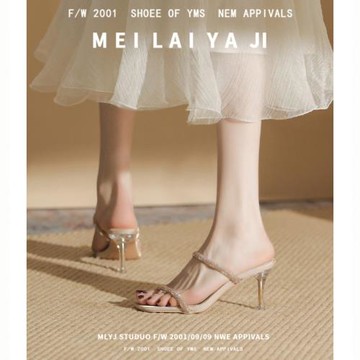 意美絲水鉆一字帶法式氣質絕美高跟鞋涼鞋女2026夏季新款細跟涼拖