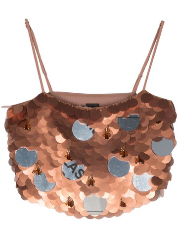 PINKO - sequin crop top - women - Polyester/Elastane/PVC/Polyester/Plexiglass/glass - M - Brown