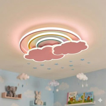 【H&R安室家】遙控調光 50CM童趣夢幻彩虹LED吸頂燈HR23801