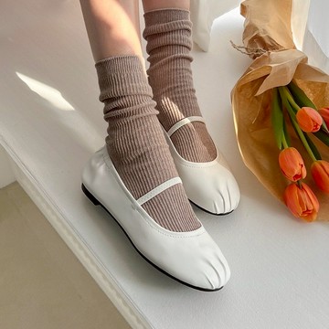 [SAPPUN] Leella 圓頭皺褶瑪莉珍平底鞋 (1cm)