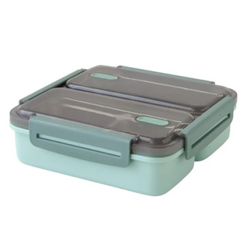 JUST HOME 密封隔熱304不鏽鋼3格便當盒 綠色 19.7x19.7x6.2cm  1組