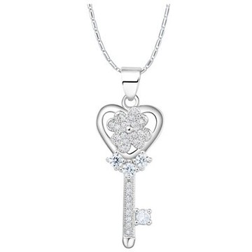 純銀項鍊 鍍白金鑲鑽吊墜-精選魔法鑰匙生日情人節禮物女飾品73cy91【獨家進口】【米蘭精品】