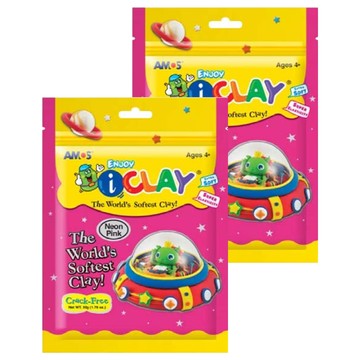 AMOS 阿摩司 iCLAY 超輕黏土 超柔軟 超彈性 不開裂  亮粉紅  50g  2包
