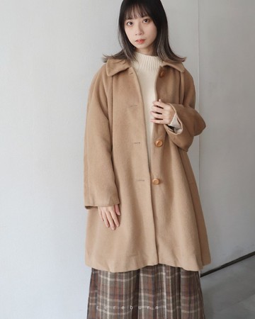 復古剪裁日本製柔軟安哥拉羊毛駝色古著大衣外套