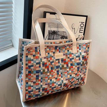 大容量彩虹包包女2025新款外出手提購物袋子單肩托特通勤包媽咪包