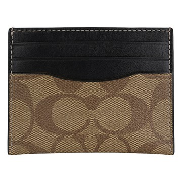 COACH- 防刮撞色 PVC LOGO名片卡夾(深卡其x黑)