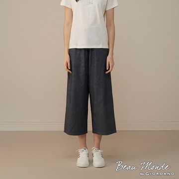 GIORDANO 女裝鬆緊腰抽繩牛仔寬褲 - 62 中藍