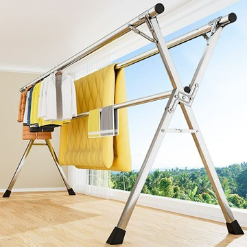 不銹鋼加粗落地晾衣架陽臺曬衣服架子室外掛衣服架雙桿X型曬被子