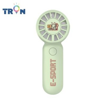 TRON 迷你手持風扇 綠色 電競小動物 三檔風速 防丟掛繩 充電風扇