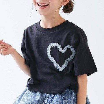 日本 devirock - 俏皮心型薄紗短袖上衣-黑