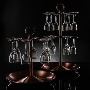 奢華描金手工高腳白酒杯家用一口杯茅臺杯小酒杯倒掛銅質杯架套裝