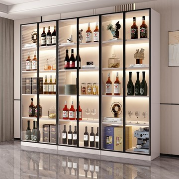 輕奢酒櫃書櫃玻璃門展示櫃家用大容量擺件櫃一體靠墻餐邊櫃可定制S-67