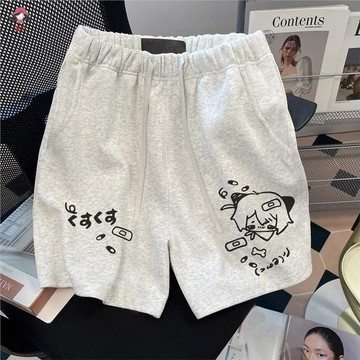 臺灣出貨 美式穿搭二次元短褲大碼口袋休閒夏季寬鬆男女五分褲運動短褲夏季短褲女生短褲涼感褲短褲寬褲