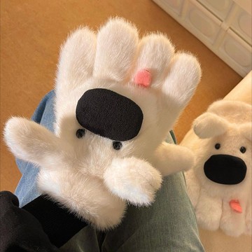 騎行加絨加厚五指毛絨手套防風保暖可愛小狗女生秋季冬季2025新款