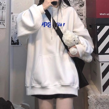 連帽衛衣外套女寬松慵懶風小熊加絨粉色外套上衣時尚百搭秋冬新款【聚宝屋】