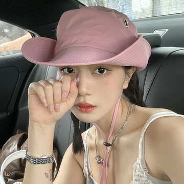 橡皮粉高品質復古西部牛仔帽女夏季遮陽防曬露營登山速干漁夫帽子