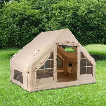 戶外野外露營充氣帳篷過夜防雨加厚露營野外小屋防曬屋脊6.3平米